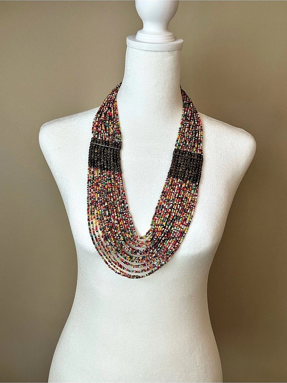 Multicolor Beaded Layered Boho Statement Necklace